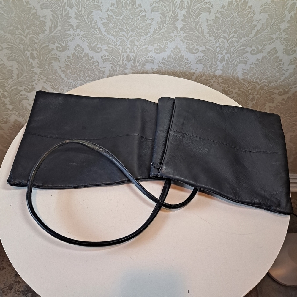 Vintage Leather Double Pouch Shoulder Bag Black - Picture 5 of 9